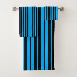 Blue Black Vertical Stripes Pattern Design Bath Towel Set