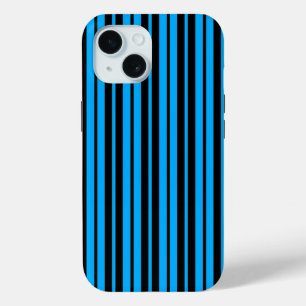 Blue Black Vertical Stripes Pattern Design iPhone 15 Case