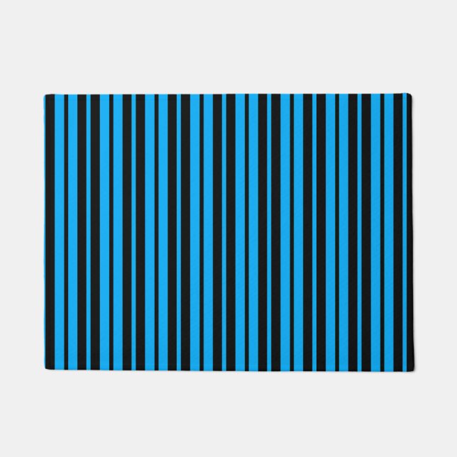 Blue Black Vertical Stripes Pattern Design Doormat (Front)