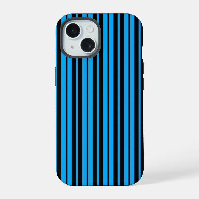 Blue Black Vertical Stripes Pattern Design iPhone 15 Case (Back)