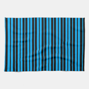 Blue Black Vertical Stripes Pattern Design Tea Towel