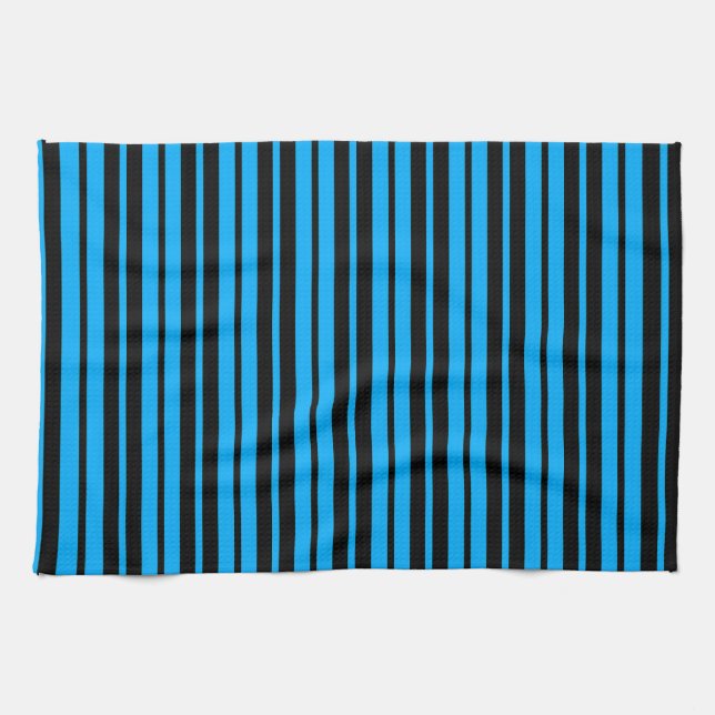 Blue Black Vertical Stripes Pattern Design Tea Towel (Horizontal)