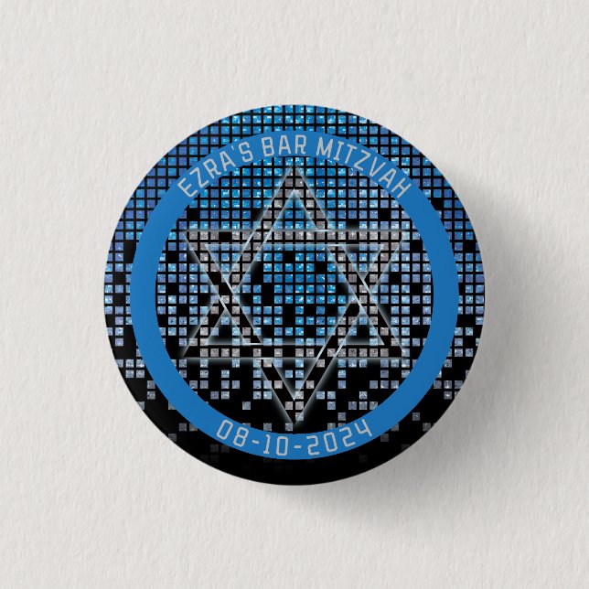 Blue Black Video Game Gamer Bar Mitzvah 3 Cm Round Badge (Front)