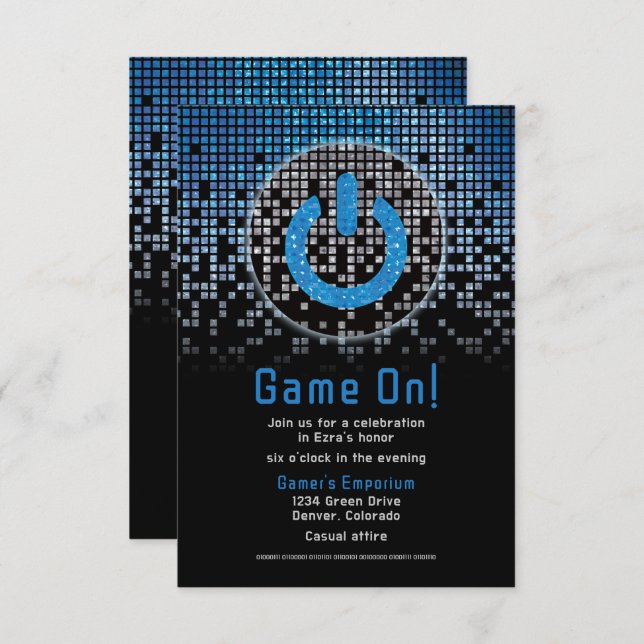 Blue Black Video Game Gamer Bar Mitzvah  Enclosure Card (Front/Back)