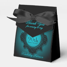 Blue Black Vintage frame 90th Birthday Favour Box