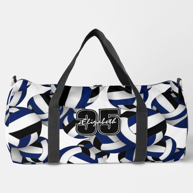 blue black volleyball team colours pattern  duffle bag (Front)