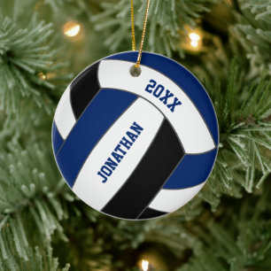 blue black volleyball team colours personalised  ceramic ornament