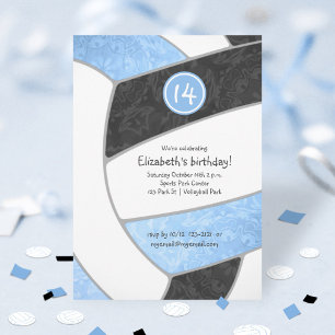 blue black volleyball team or girls birthday invitation