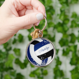 blue black volleyball w tiny silver stars accent  key ring