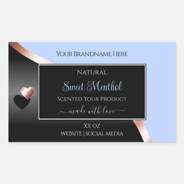 Blue Black Wavy Rose Gold Hearts Product Labels (Front)