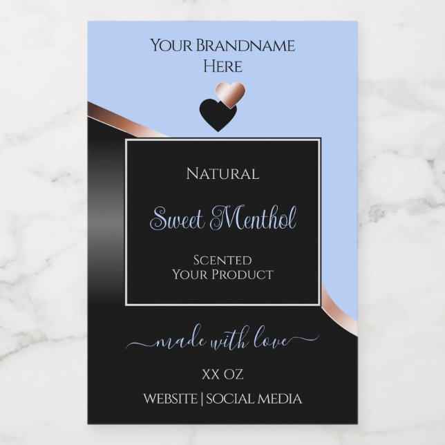 Blue Black Wavy Rose Gold Hearts Product Labels (Single Label)