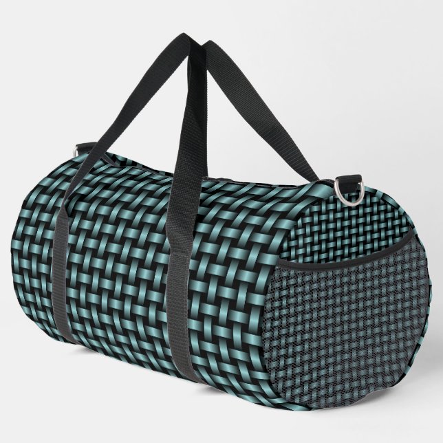 Blue Black Weave Pattern Large Duffle Bag (Right Corner)