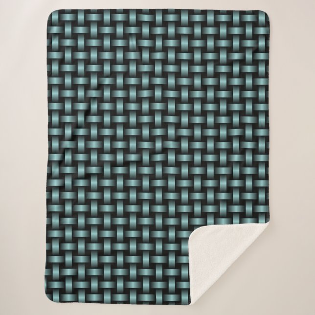 Blue Black Weave Pattern Sherpa Blanket (Front)