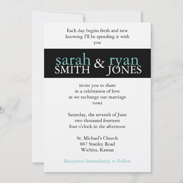 Blue & Black Wedding Invitation (Front)