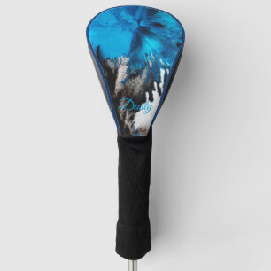 Blue black white abstract paint splash personalise golf head cover