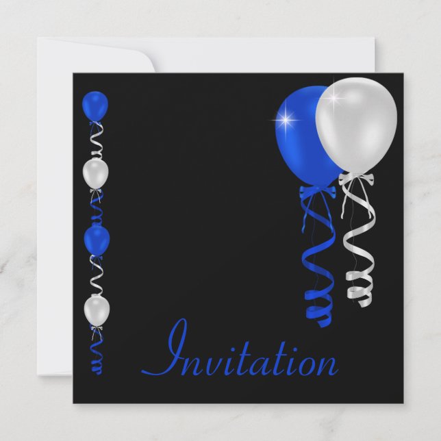 Blue Black & White Balloons Special Event Invitation (Front)