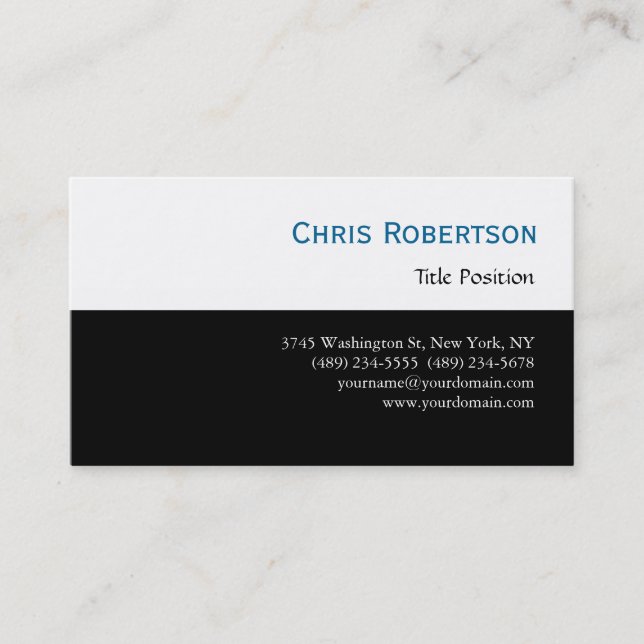 Blue Black White Charming Script Business Card (Front)