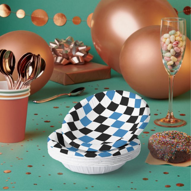 Blue Black White Chequered Pattern Design  Paper Plate (Multi)