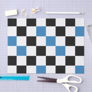 Blue Black White Chequered Pattern Design Tissue Paper