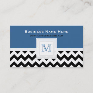 Blue Black White Chevron: Monogram Business Card