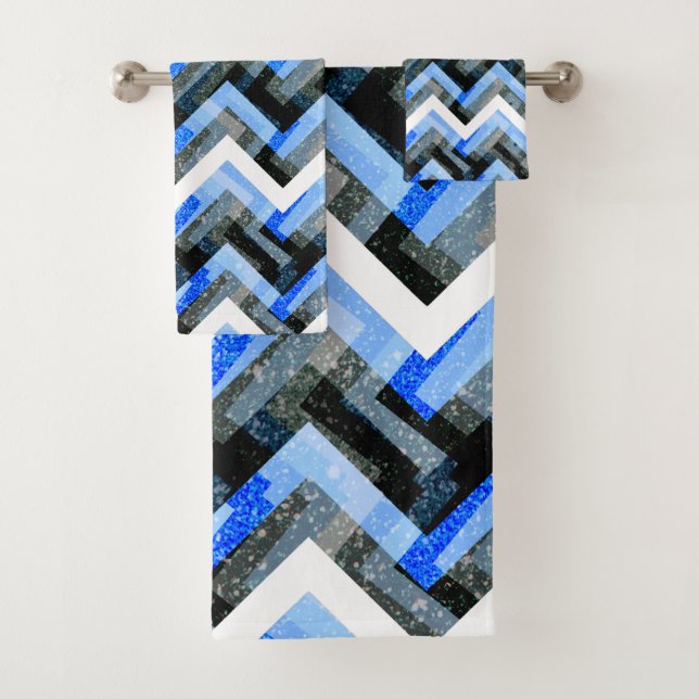 Blue Black White Chevron Textured  Bath Towel Set (Insitu)