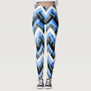 Blue Black White Chevron Textured Leggings