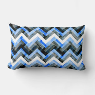 Blue Black White Chevron Textured Lumbar Cushion