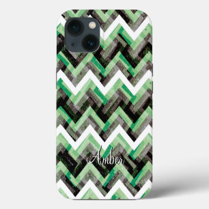 Blue Black White Chevron Textured Personalised iPhone 13 Case