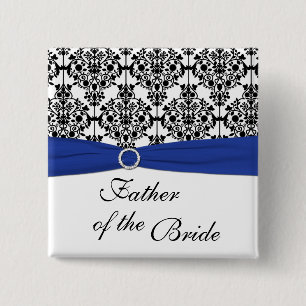 Blue Black White Damask Father of the Bride Pin