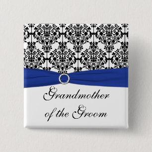Blue Black White Damask Grandmother of the Groom 15 Cm Square Badge