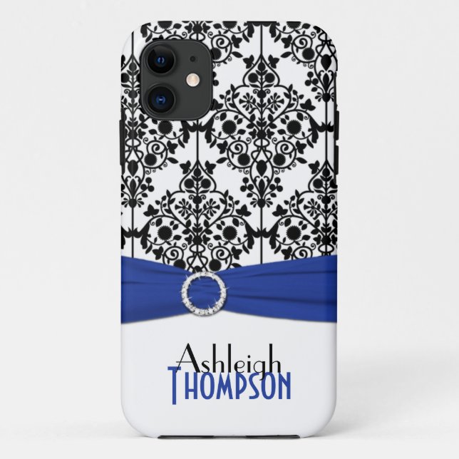 Blue, Black, White Damask iPhone 5 Case (Back)