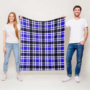 Blue Black White Flannel Tartan Pattern Design Fleece Blanket