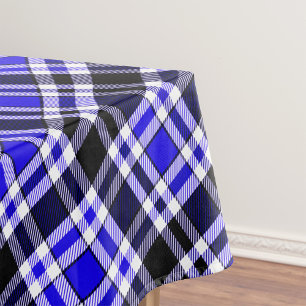 Blue Black White Flannel Tartan Pattern Design Tablecloth