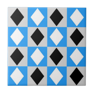 Blue Black White Geometric Rhombus Diamond Ceramic Tile