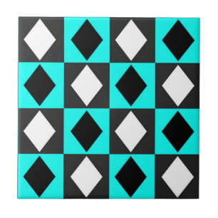 Blue Black White Geometric Rhombus Diamond Ceramic Tile