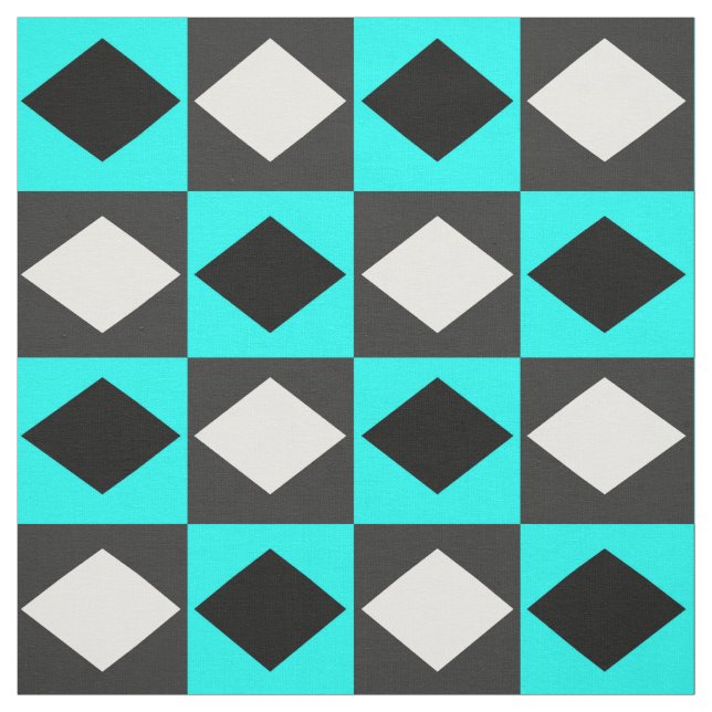 Blue Black White Geometric Rhombus Diamond Fabric (Swatch)