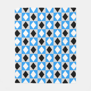 Blue Black White Geometric Rhombus Diamond Fleece Blanket