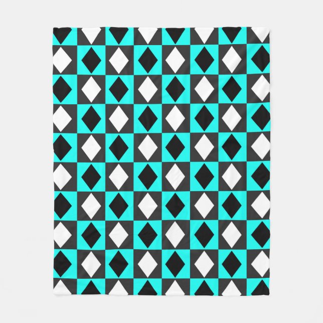 Blue Black White Geometric Rhombus Diamond Fleece Blanket (Front)