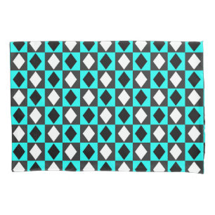 Blue Black White Geometric Rhombus Diamond Pillowcase