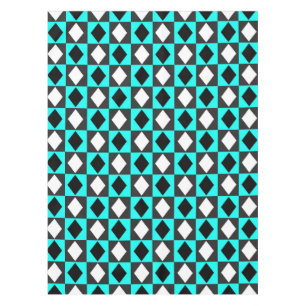 Blue Black White Geometric Rhombus Diamond Tablecloth