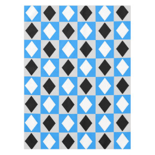 Blue Black White Geometric Rhombus Diamond Tablecloth