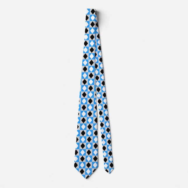 Blue Black White Geometric Rhombus Diamond Tie (Front)