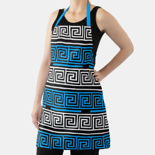 Blue Black White Greek Key Fret Pattern Design  Apron