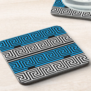 Blue Black White Greek Key Fret Pattern Design  Coaster