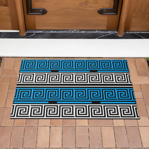 Blue Black White Greek Key Fret Pattern Design Doormat