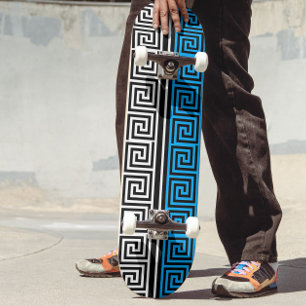 Blue Black White Greek Key Fret Pattern Design Skateboard