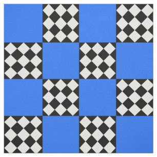 Blue Black White Harlequin Square Shape Textile Fabric
