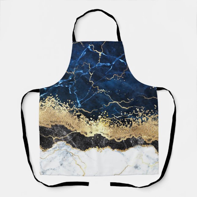 Blue Black White Marble Glam Apron (Front)