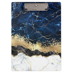 Blue Black White Marble Glam Clipboard