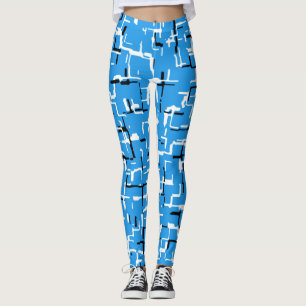 Blue Black White Modern Abstract Pattern Leggings
